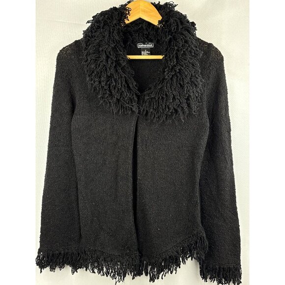 Takeout Womens Black Shaggy Fringe Cardigan Sweater M 100% Acrylic - Picture 1 of 4
